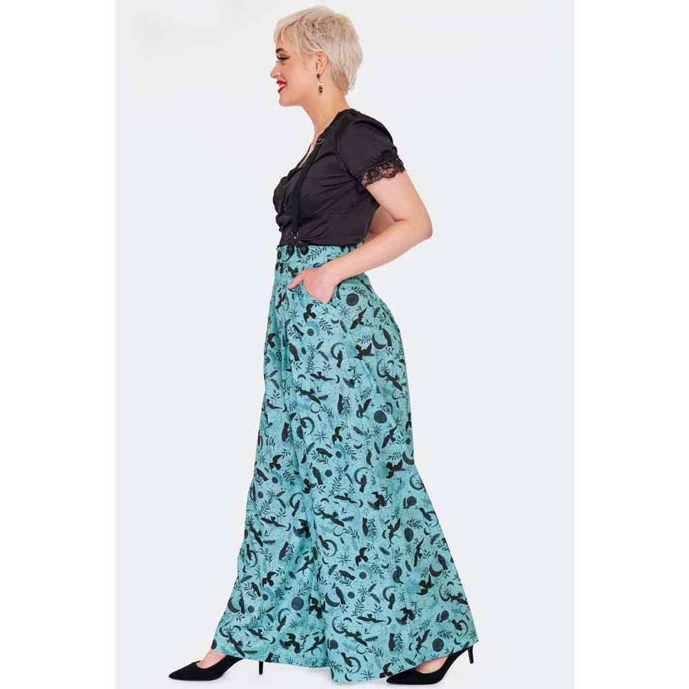 Voodoo Vixen - Crow Print Weite Hose - Blau